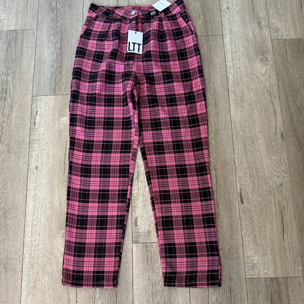 NWT love too true pink plaid trouser